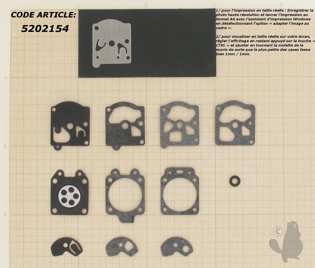 Kit membranes et joints carburateur adaptable WALBRO. Remplace origine: D1 - D4 - D10 - Référence 5202154