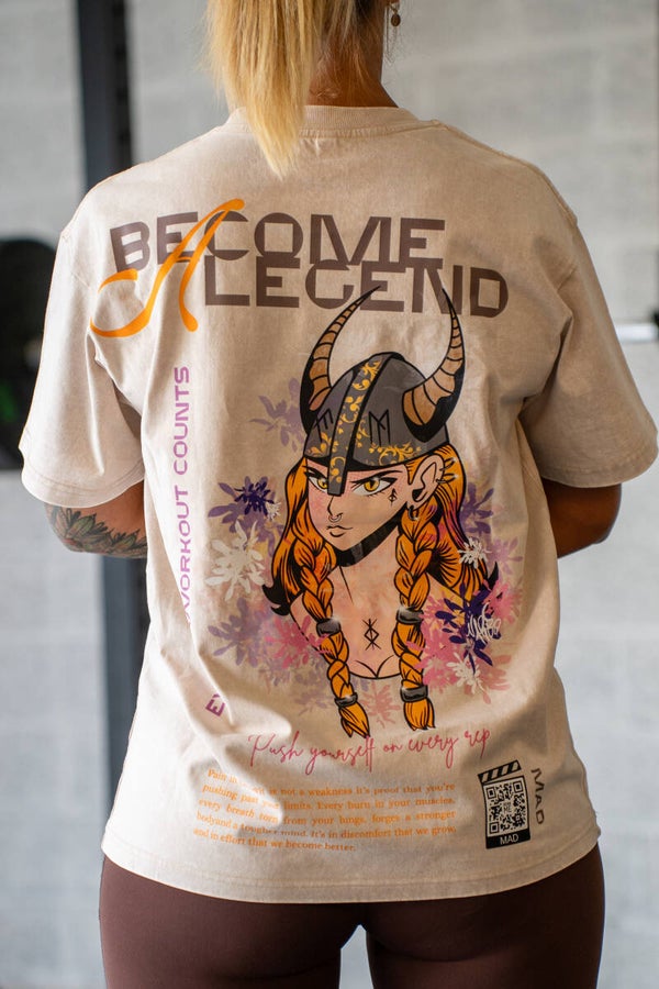 T Shirt Oversize Washed ivory - Become a Legend (F)