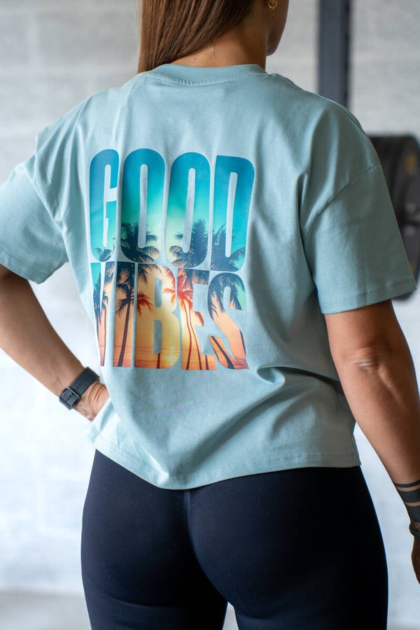 T Shirt oversize Femme Goodvibes - sauge