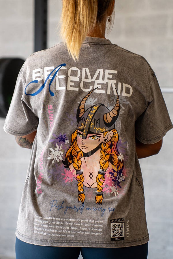 T Shirt Oversize Washed Grey - Become A legend (F)