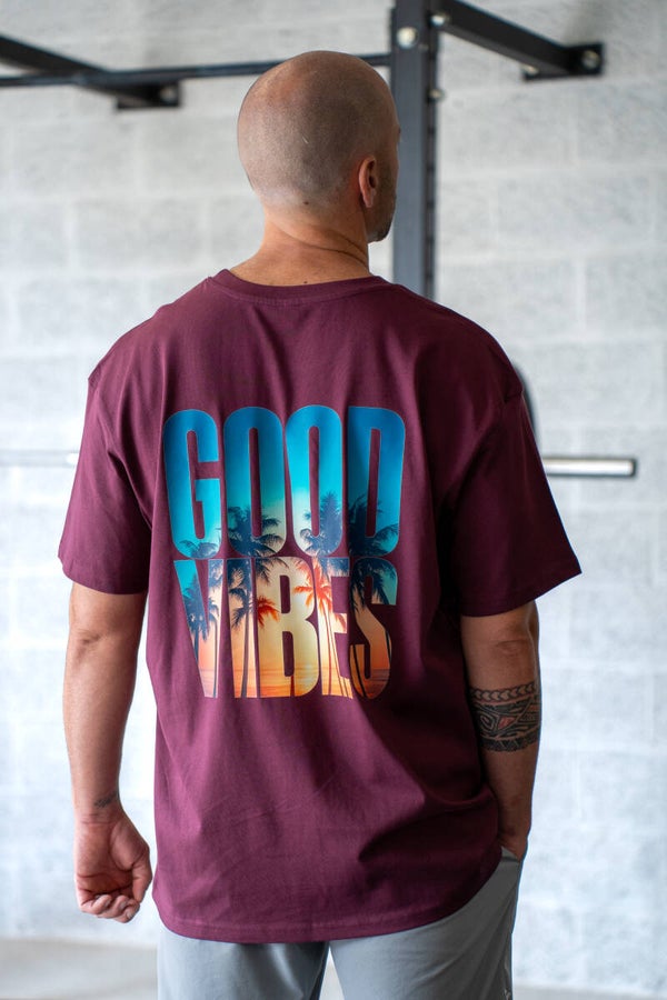T Shirt oversize Homme / Femme Good vibes - Cherry