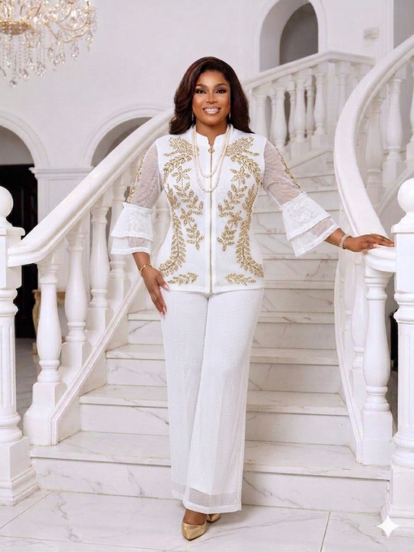 Women's Embellished Bell-Sleeve Zip-Front Jacket Blouse