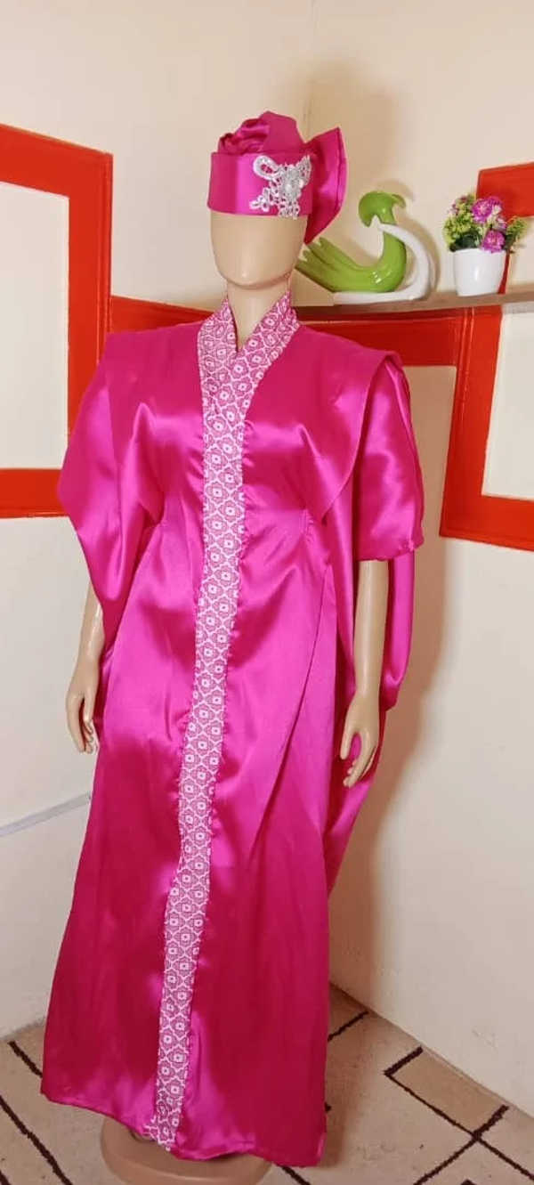 Pink Colour Kimono Boubou Dress with Zara Cap
