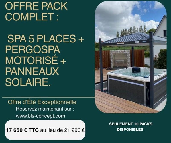 Offre PACK ETE: PERGOSPA + SPA 5 places + Panneau Solaire