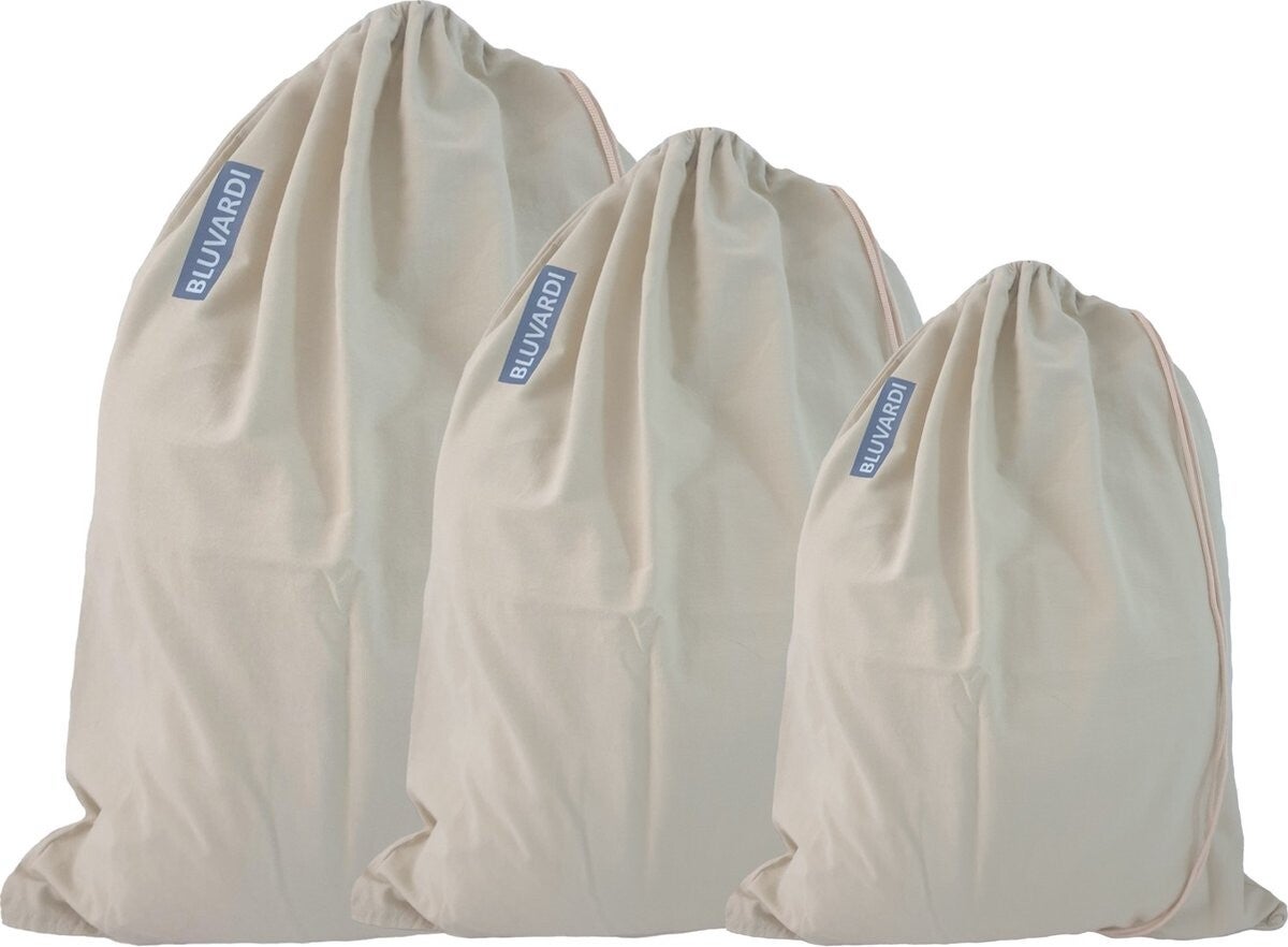 Bluvardi katoenen waszakken set van 3 stuks - heavy duty - licht beigegroen