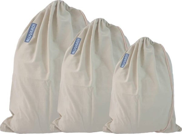 Bluvardi katoenen waszakken set van 3 stuks - heavy duty - licht beigegroen