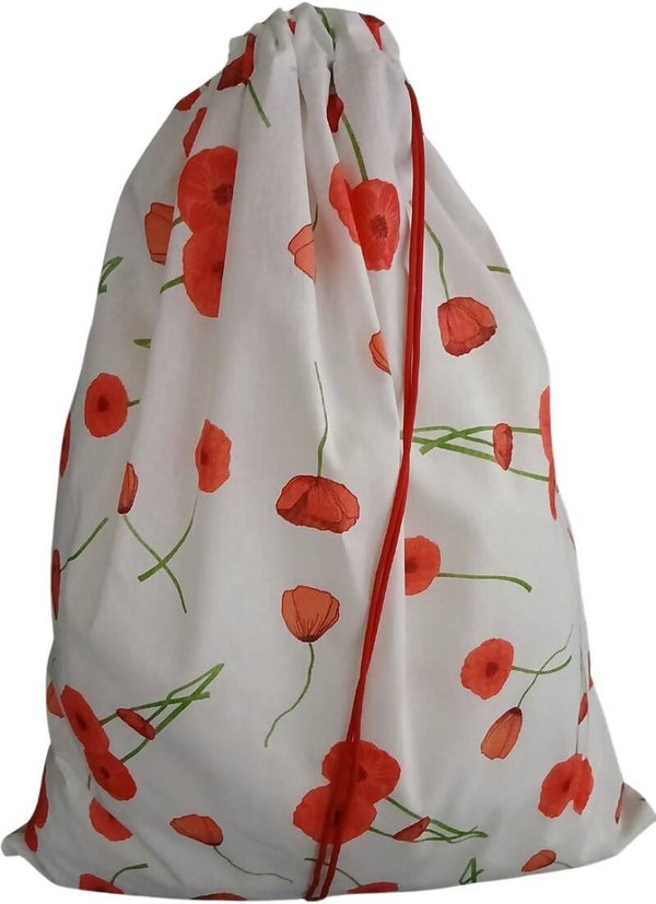 Bluvardi Katoenen waszak -Heavy Duty XXL- met trekkoord - red flowers