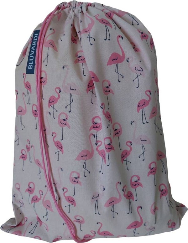 Bluvardi Katoenen waszak -XL- met trekkoord - Flamingo