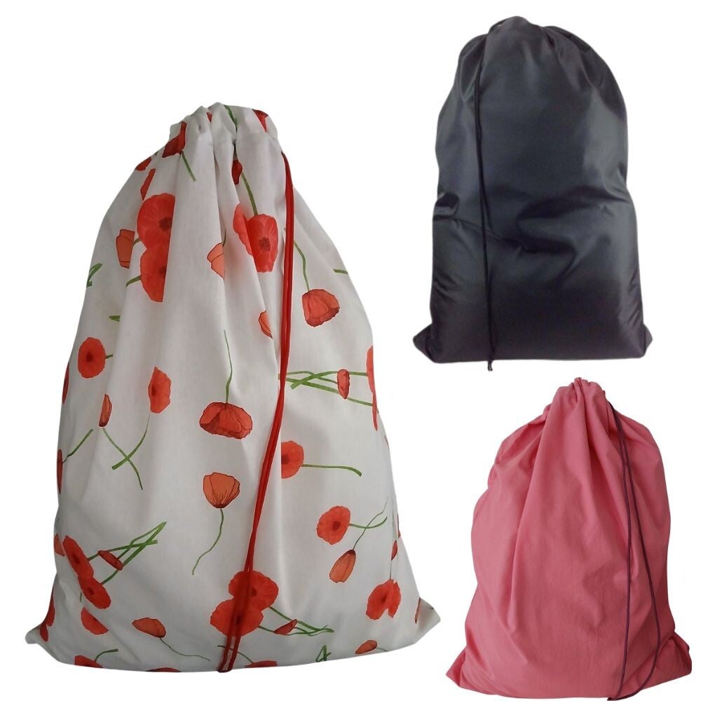Bluvardi katoenen waszakken set van 3 stuks - XXL -flowers- red bruin - zwart