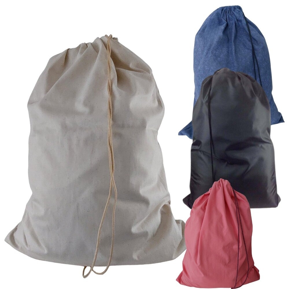 Bluvardi katoenen waszakken set van 4 stuks - XXL -heavy duty natural cotton-red bruin- zwart-navy blue