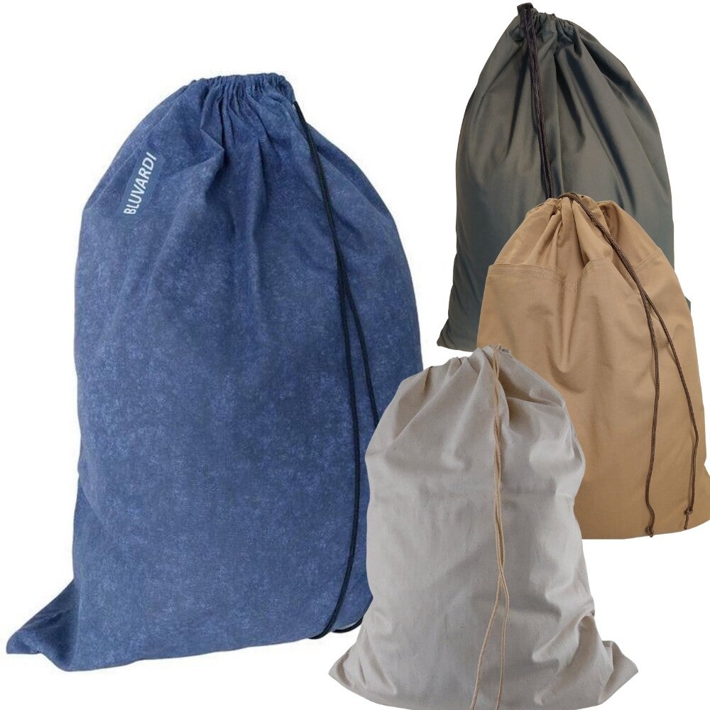 Bluvardi katoenen waszakken set van 4 stuks - XXL -navy blue-heavy duty natural cotton - bruin-grijs