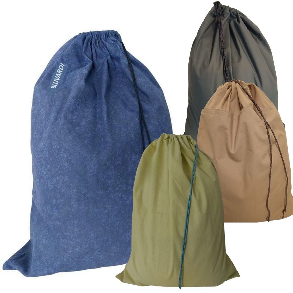 Bluvardi katoenen waszakken set van 4 stuks - XXL -navy blue - verdicchio-bruin- grijs