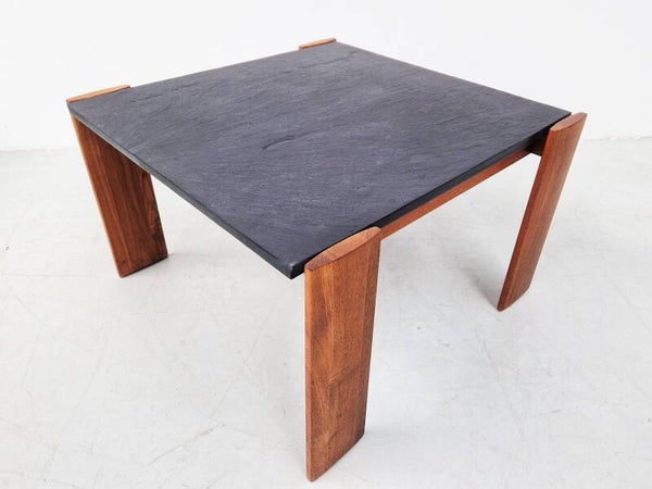 Vintage Brutalist Slate and Teak Coffee Table, 1970s