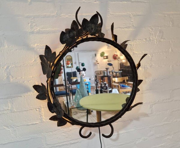 Wrought Iron Backlit 'Leaf' Mirror, French 1960s