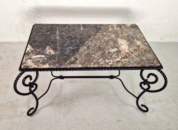 Wrought Iron and Marble Coffee Table, France 140s