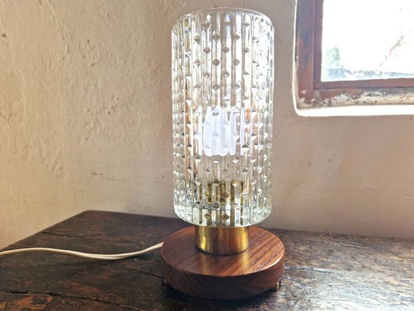 Mid-century Brass, Glass and Teak Bedside Lamp
