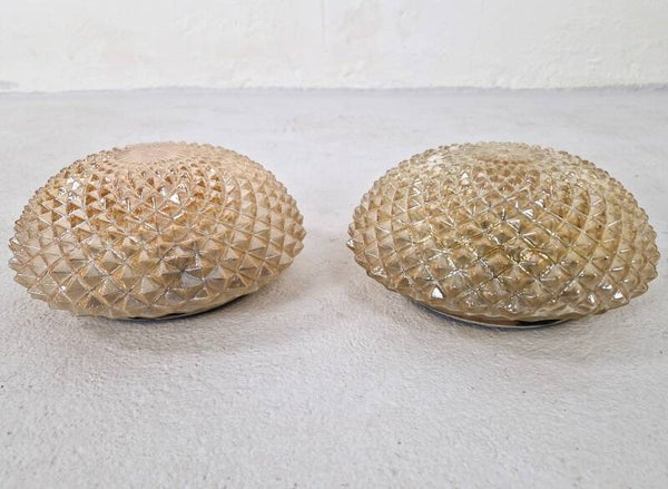 Set of Vintage Round Gold Pineapple Glass Ceiling Lights, 1960s
