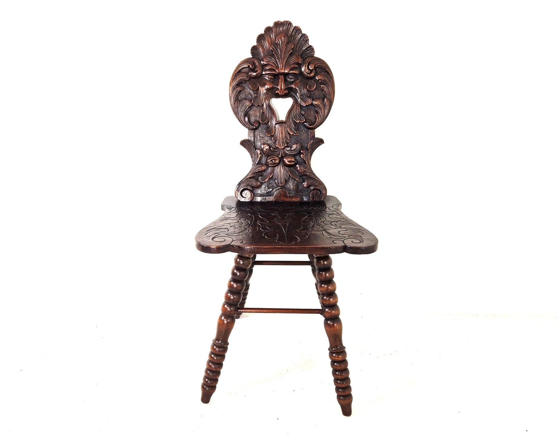 Antique Gothic Hall Chair with Bobbin Legs