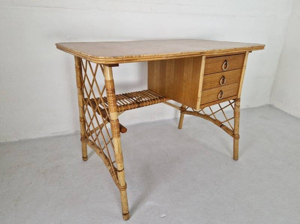 Louis Sognot Rattan Desk, 1960s