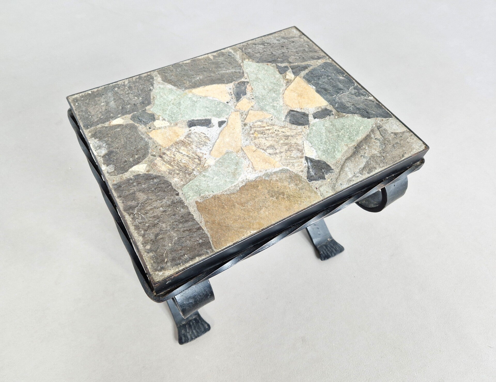 Cast Iron & Slate Stone Side Table | 1960s