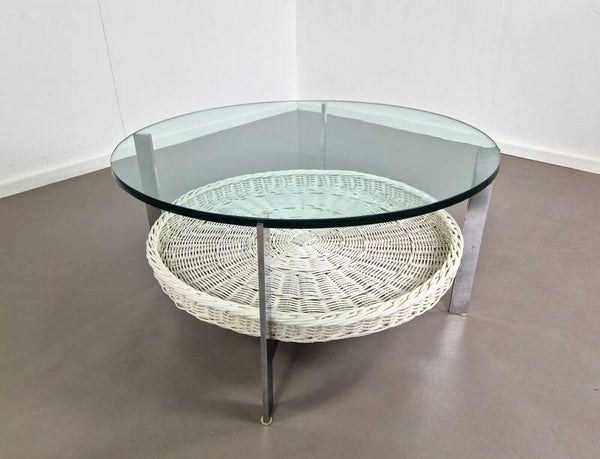 Steel Coffee Table | Rattan Basket | Glass Top
