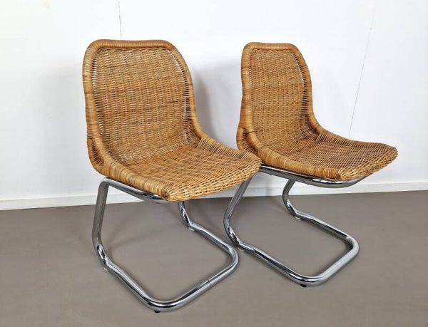 Pair of Rohé Noordwolde Chairs | Rattan and Chrome