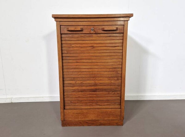 Vintage Oak Tambour Cabinet | 1940s