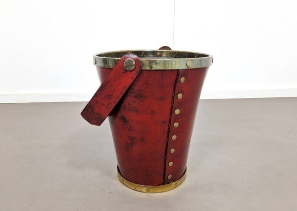 Mid-Century Spanish Waste Bin | Leather and Brass