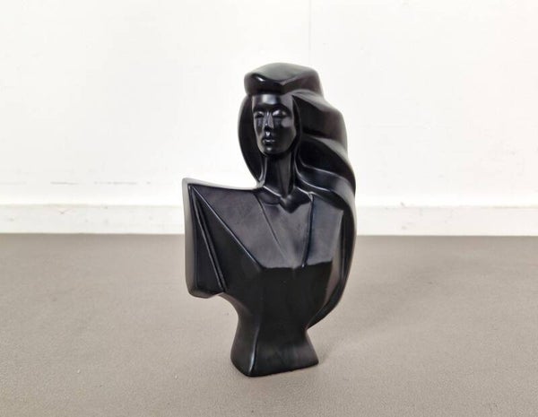 Black Ceramic Female Sculpture | 1980s