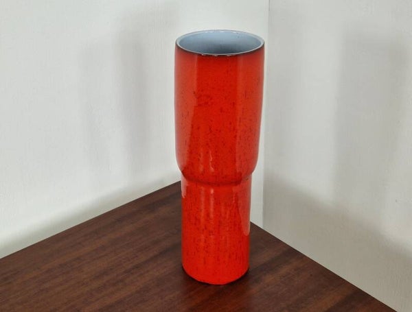 Tall Red Ceramic Cillinder Vase | 1970s