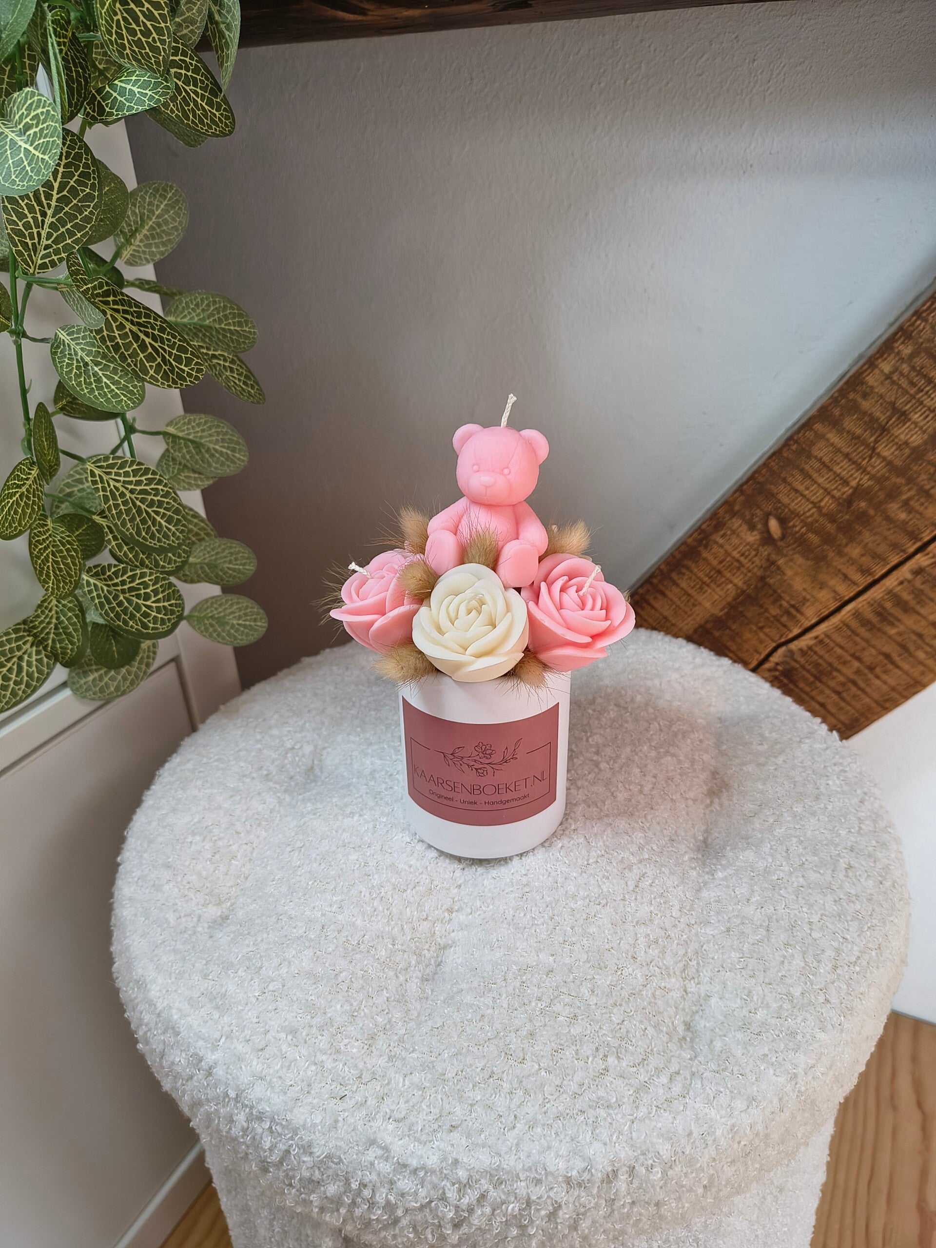 Mini beertjes boeket Roze-Wit - Direct leverbaar