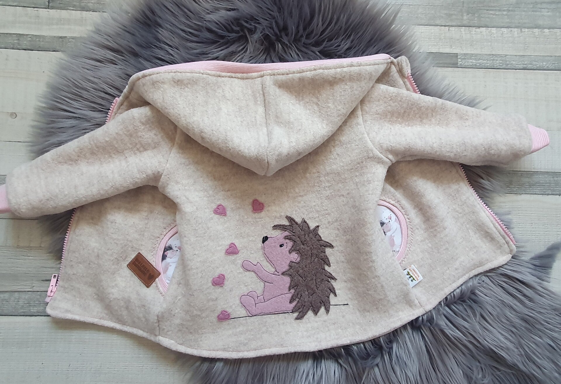 Wollwalk Jacke " Igel ", Gr.74-80