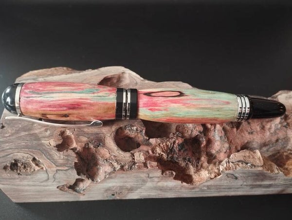 Stylo Churchill Plume Chromé en Bois Coloré