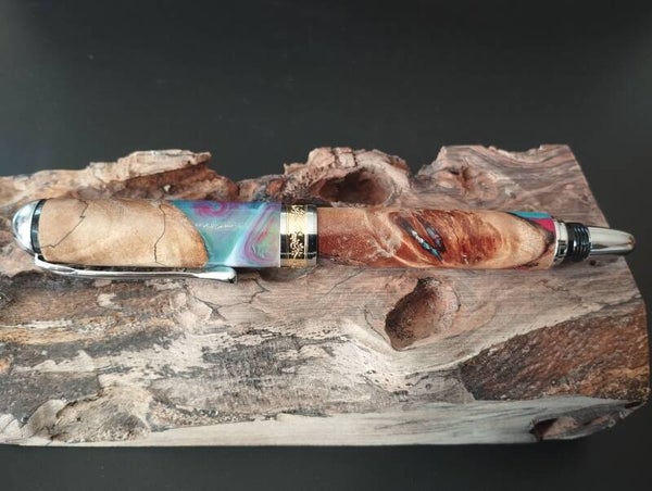 Stylo Gentleman II Roller Chromé hybride résine et loupe de peuplier