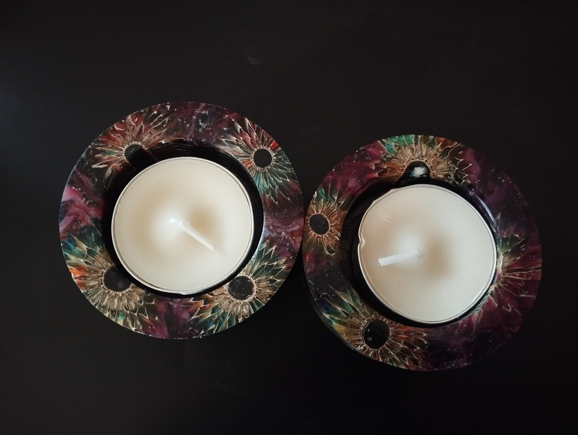 Duo Cardère Boréale – Lot de 2 porte-bougies en cardère et résine violette/verte