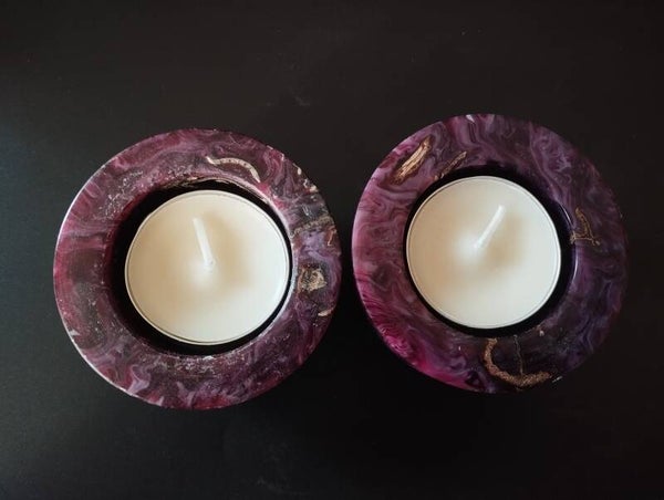 Duo Jardin Violet – Lot de 2 porte-bougies en pot-pourri et résine violette