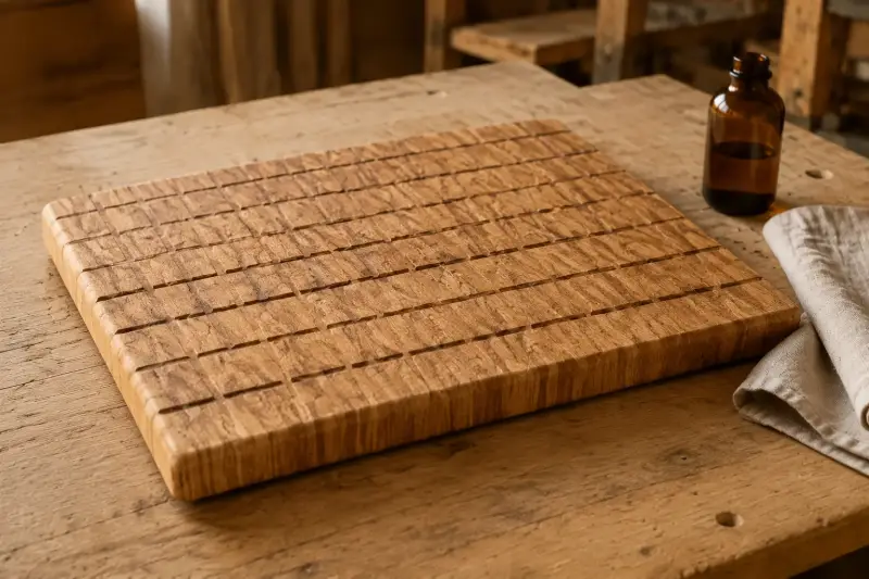 Planche à découper artisanale en bois de bout fabriquée à Fécamp