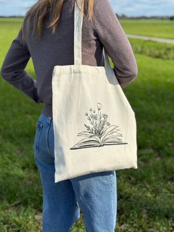 Canvas Tas 'Bookish Flowers'