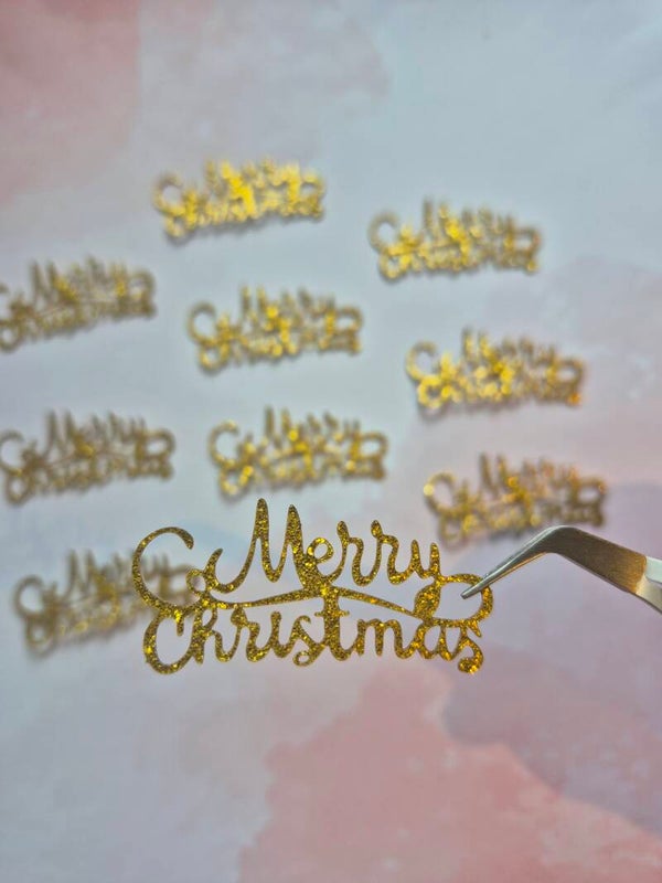 Mini glitter gouden “Merry Christmas” topper – per 6