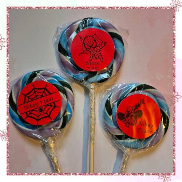 Traktatie stickers met naam en leeftijd *SpinnenMan