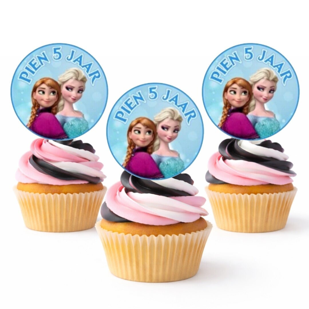 Mini Toppertjes rond met naam en leeftijd > Elsa & Anna