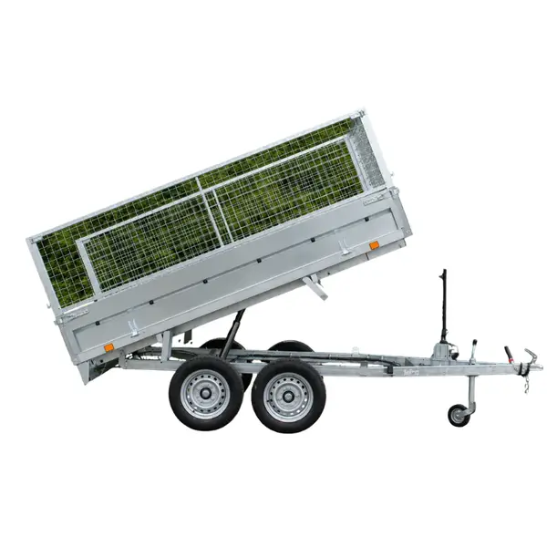 LIDER 39560 - Benne hydraulique double essieu avec rehausses grillagées - PTAC 750 kg