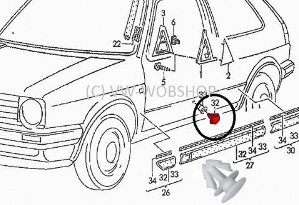 Stootlijst clip  191853585 A origineel VW