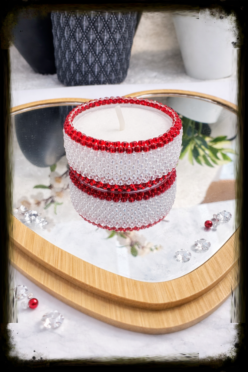 Rot und kristall Teelichthalter