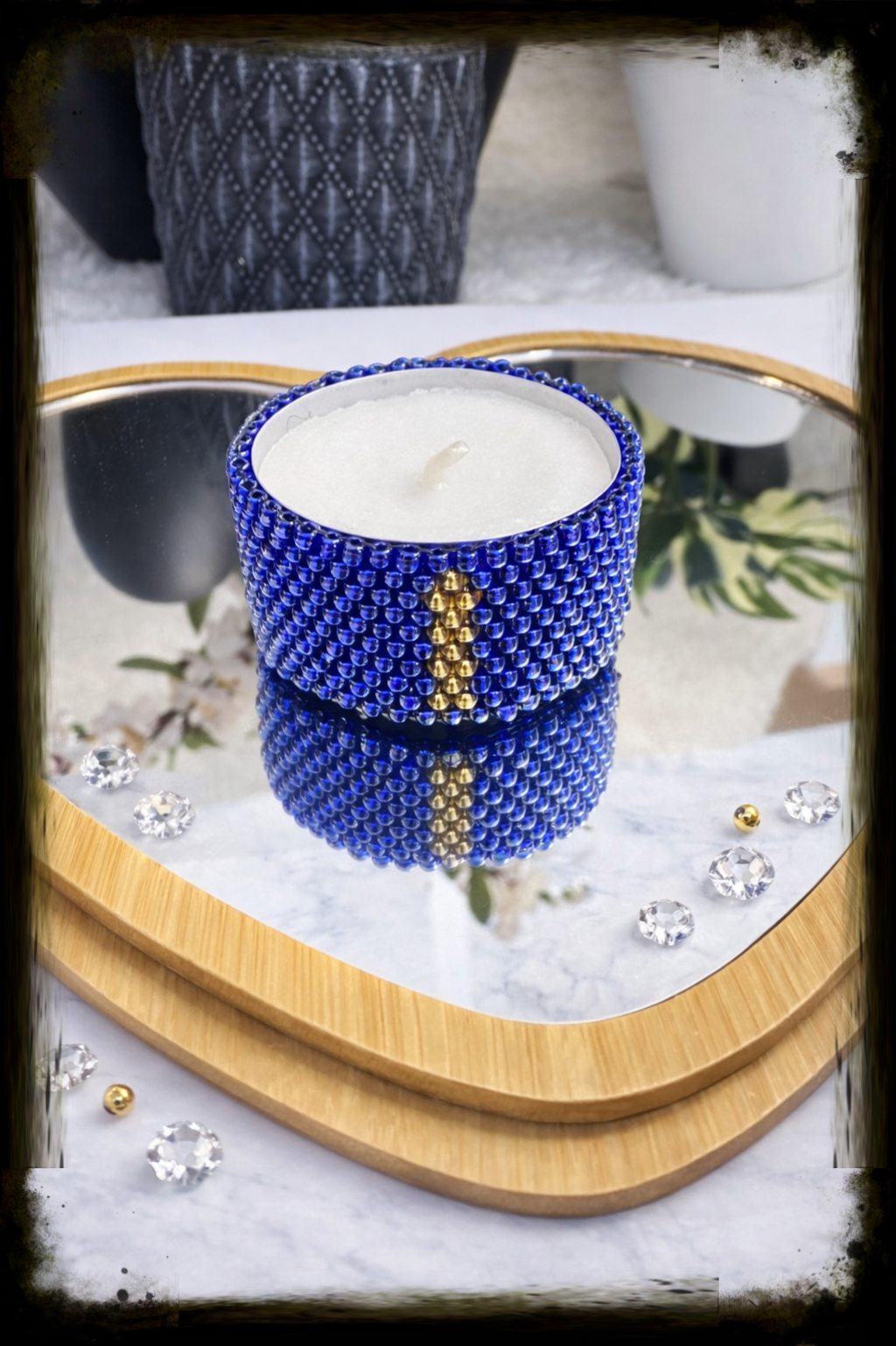 blau und gold personalisiert Teelichthalter