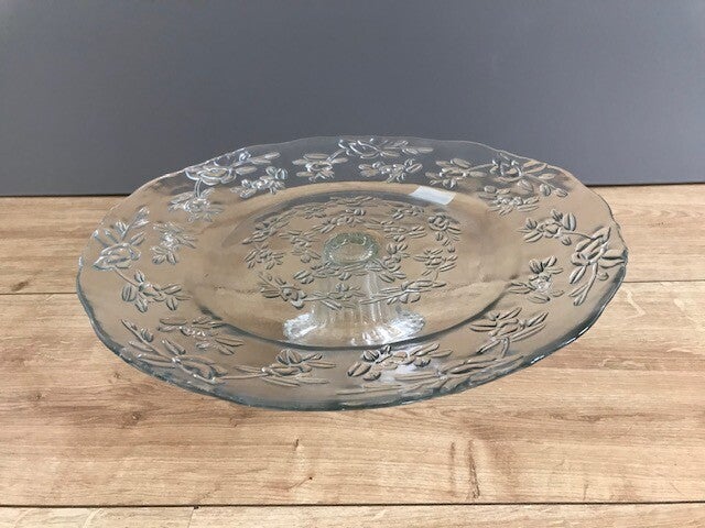 Taartstandaard glas met bloemmotief