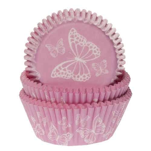 House of Marie bakingcups lichtroze met vlinder