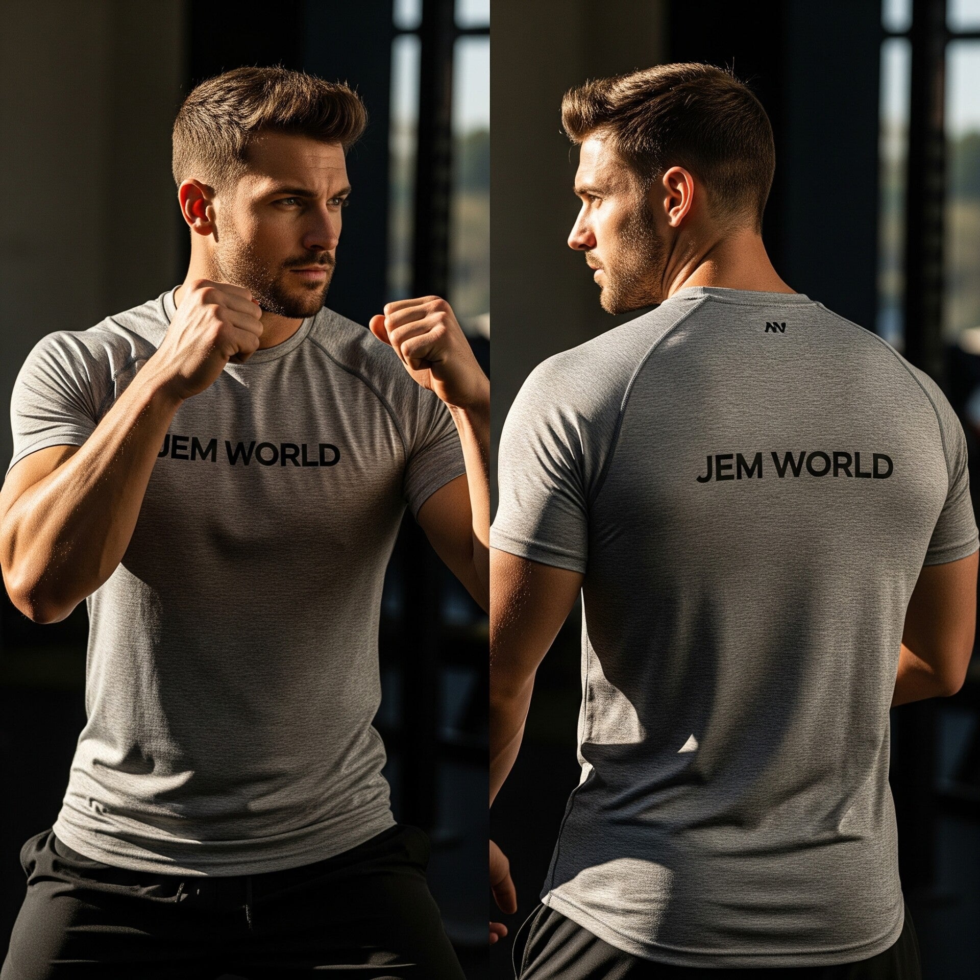 Camiseta gym hombre marc front back marc y simbol /GRIS claro