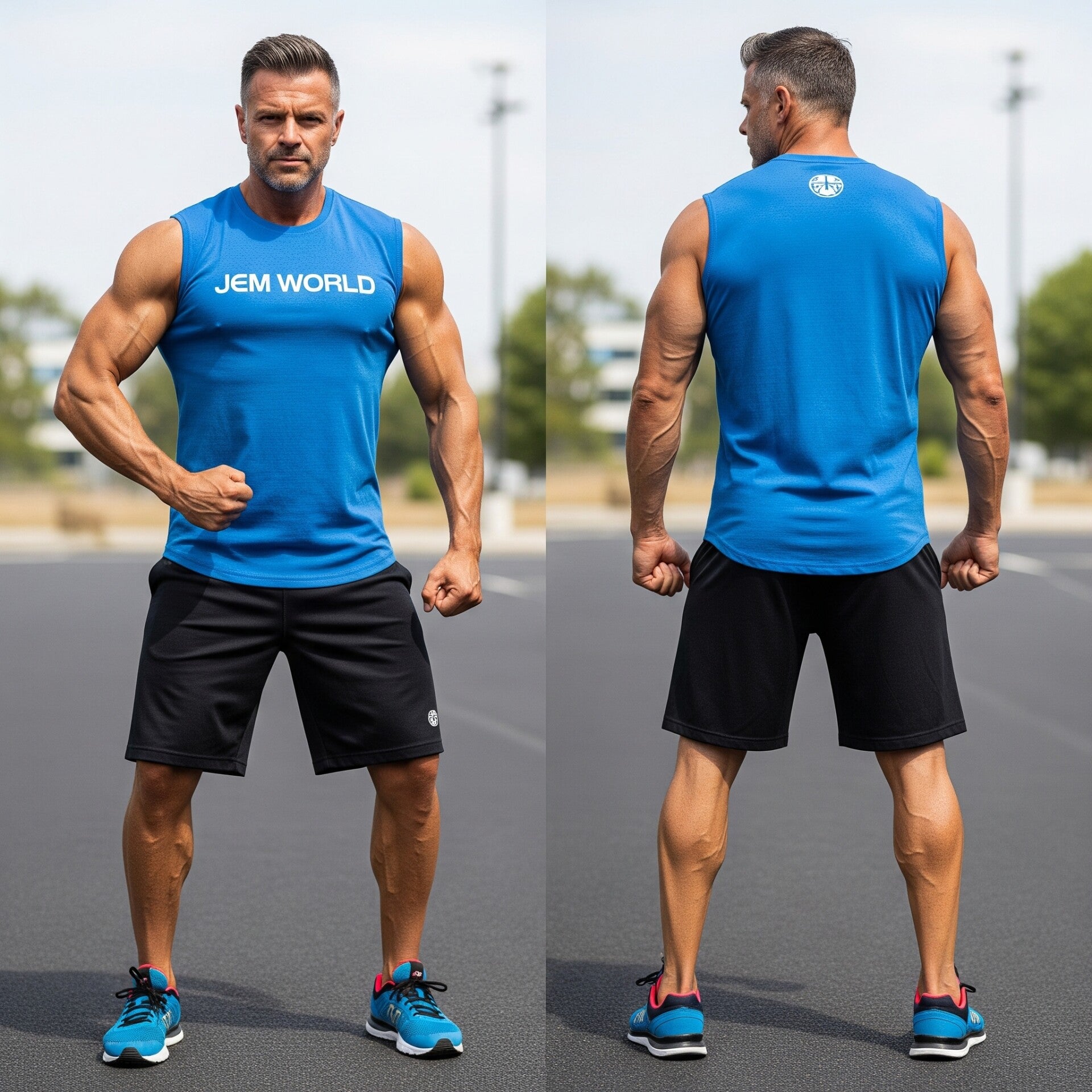 Camiseta gym hombre sin mangas front marca back signo