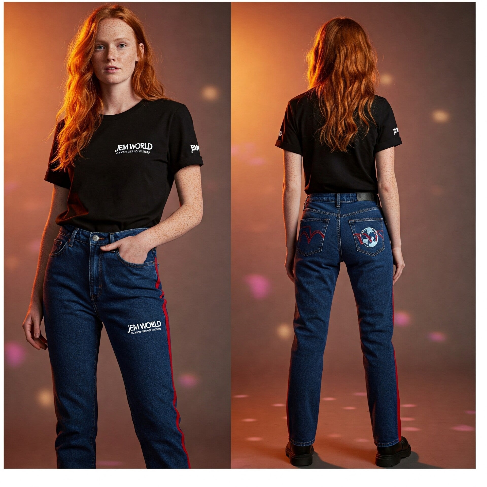 Pantalón mujer front marca back signo ralla roja AZUL